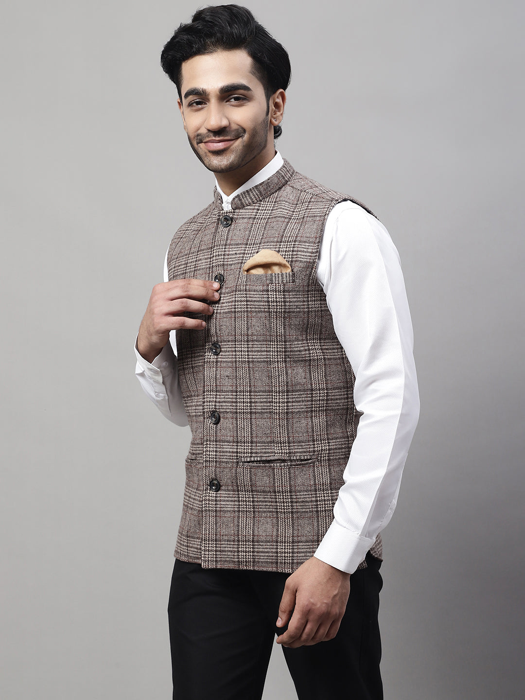 Even Apparels Men's Beige Pure Wool Nehru Jacket | Swadesiicart