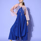 InWeave Women's Ink Blue Strappy Set With Pink Chintz Print Short Organza Cape - Swadesiicart