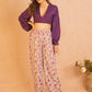 trueBrowns Silk Purple Gathered Sleeve Blouse | Swadesiicart