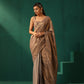 trueBrowns Grey Cotton Gold Lurex Striped Ready to Wear Saree | Swadesiicart