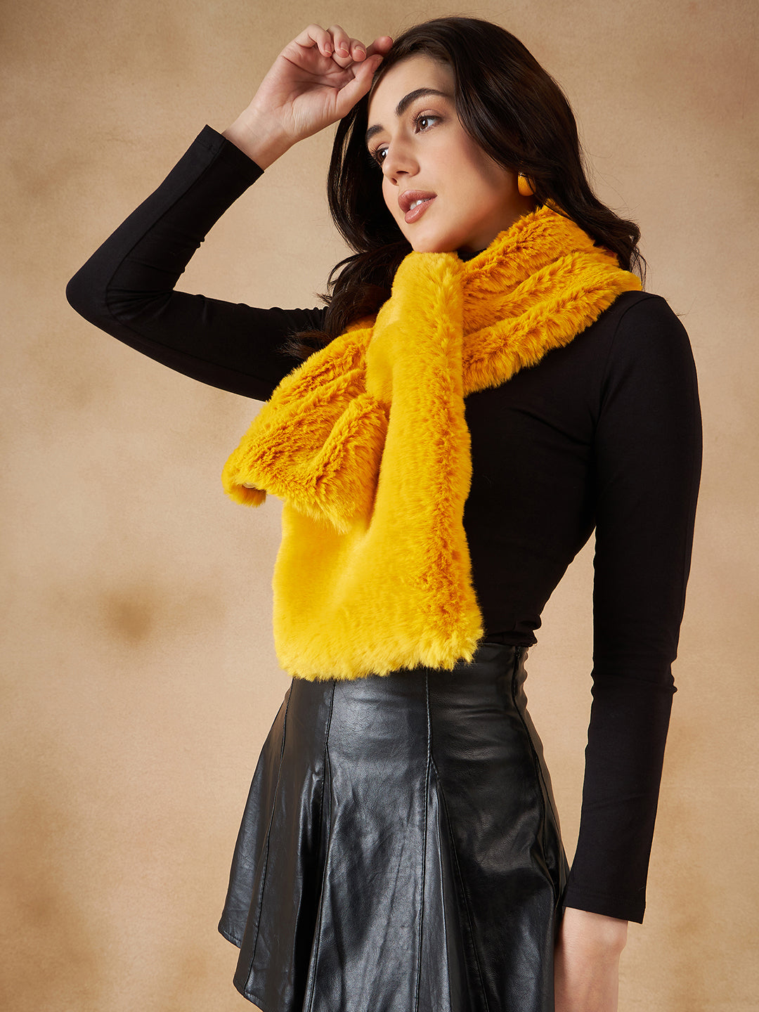 InWeave Women's Yellow Faux Fur Neck Warmer - Swadesiicart