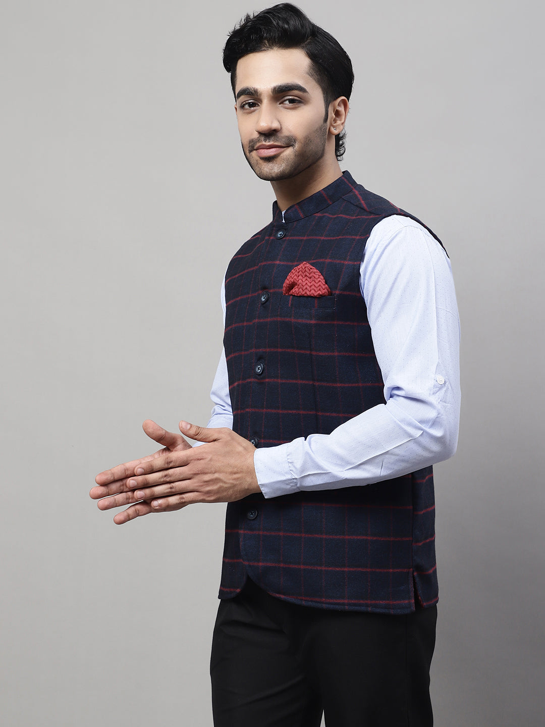 Even Apparels Men's Blue Nehru Jacket With Welt Pockets | Swadesiicart