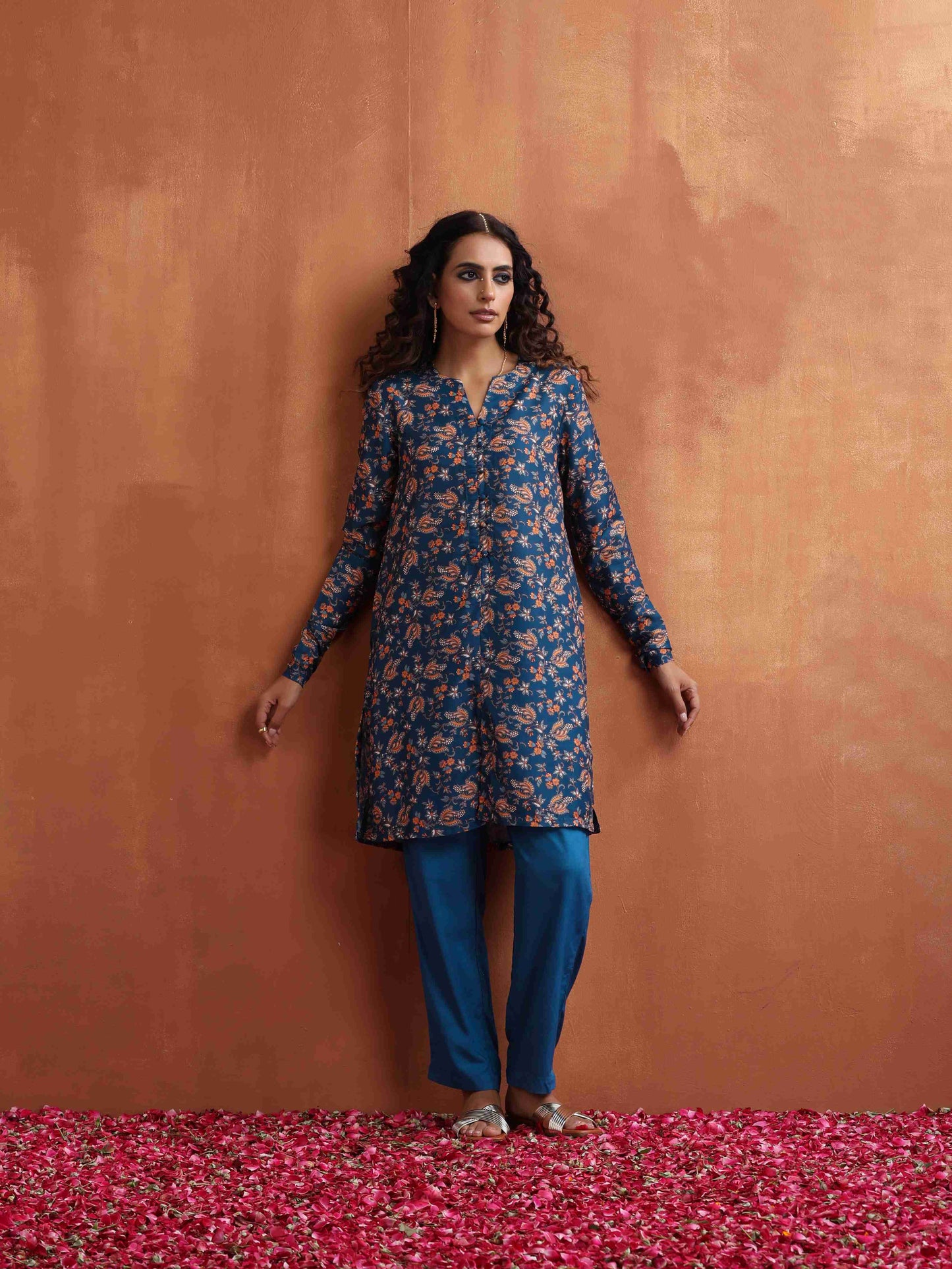 trueBrowns Blue Print Kurta Co-ord Set - Swadesiicart