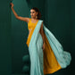 trueBrowns Blue Mustard Muslin Silk Ready to Wear Saree | Swadesiicart