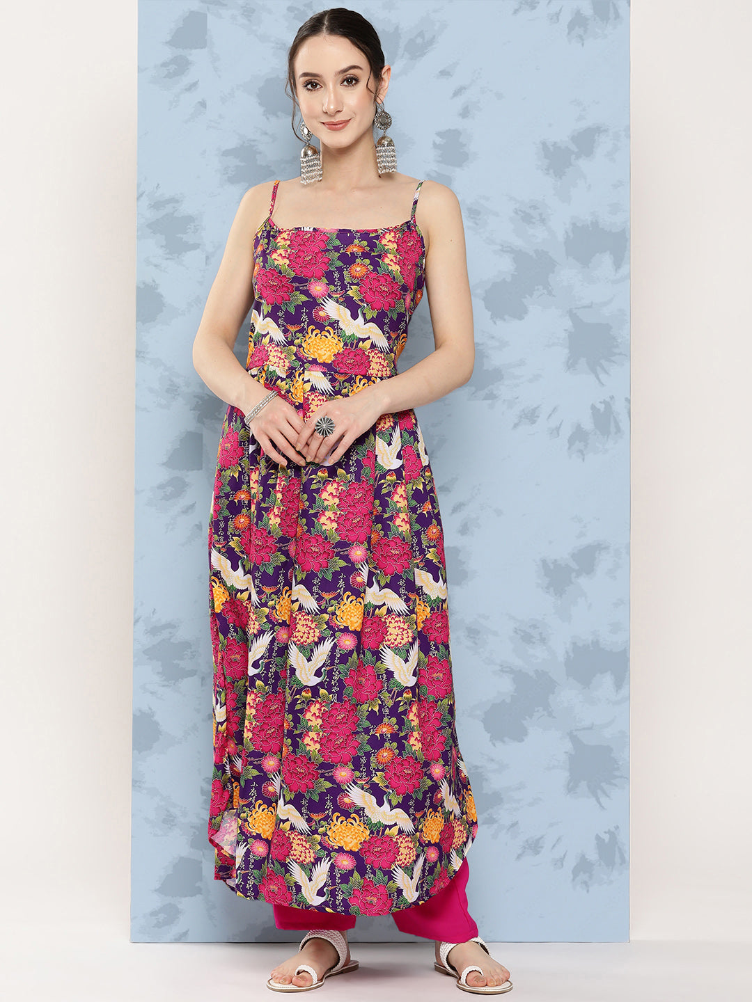 InWeave Women's Navy Bird Japanese Art Strappy Set - Swadesiicart