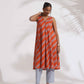trueBrowns Orange Cotton Print Sleeveless Kurta Set | Swadesiicart