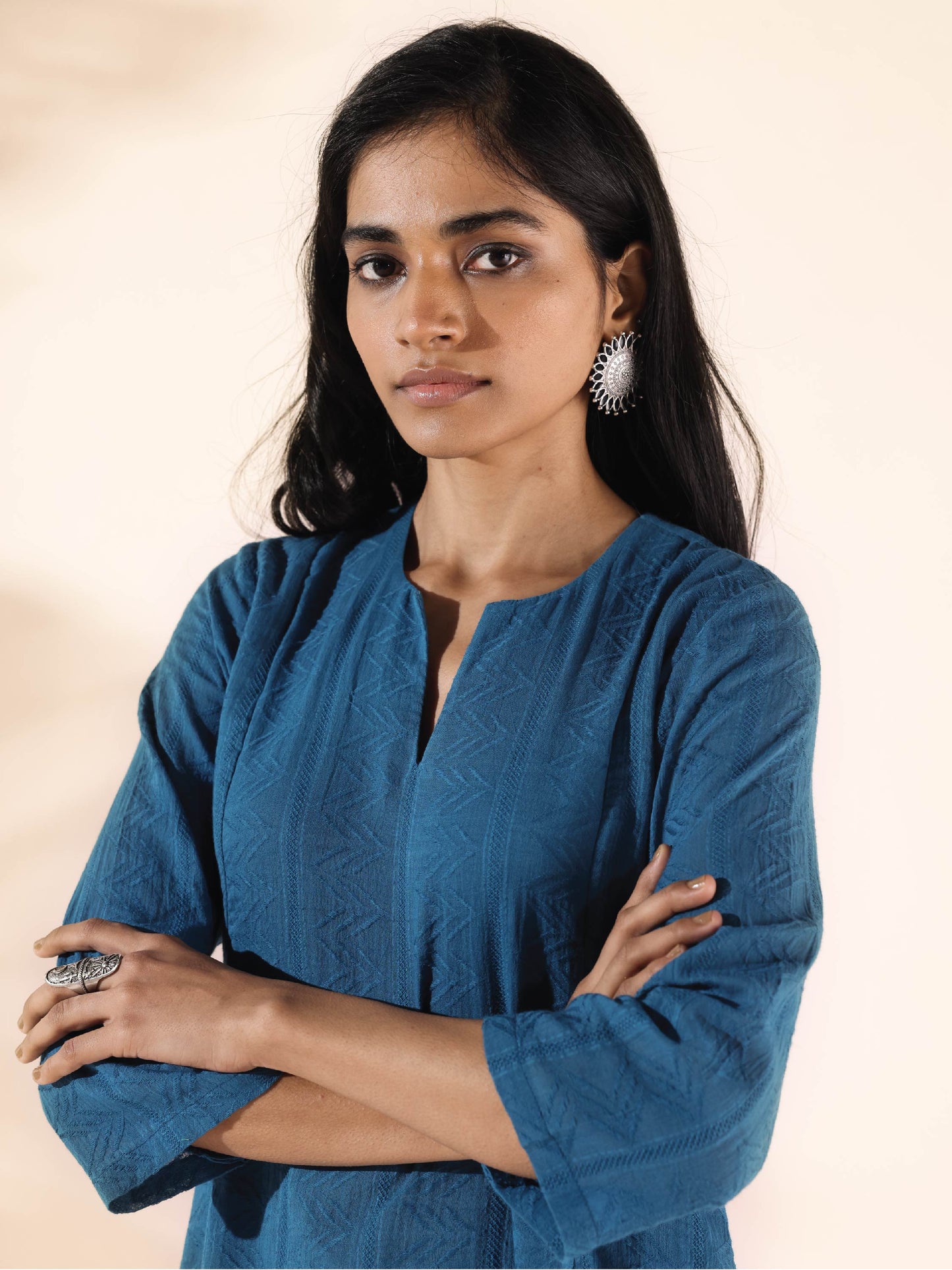 trueBrowns Blue Cotton Dobby Co-ord Set - Swadesiicart