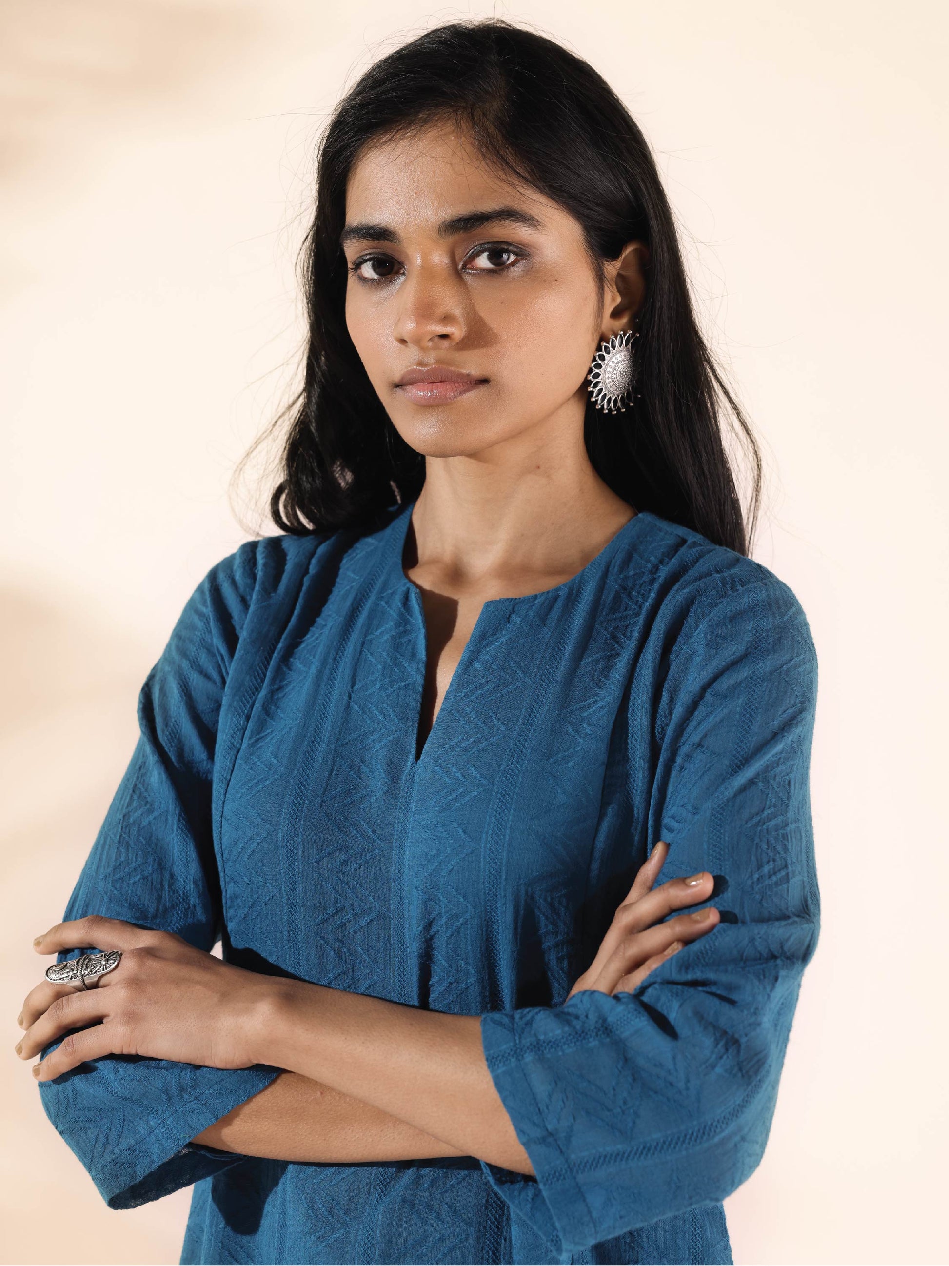 trueBrowns Blue Cotton Dobby Co-ord Set - Swadesiicart