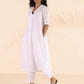 trueBrowns White Cotton Dobby V-Neck Kurta Pant Set | Swadesiicart
