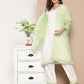 InWeave Women's Cream Straight Kurta Set W Green White Print Organza Dupatta - Swadesiicart