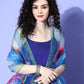 InWeave Women's Strappy Set In Ink Blue With Blue Fuschia Floral Organza Dupatta - Swadesiicart