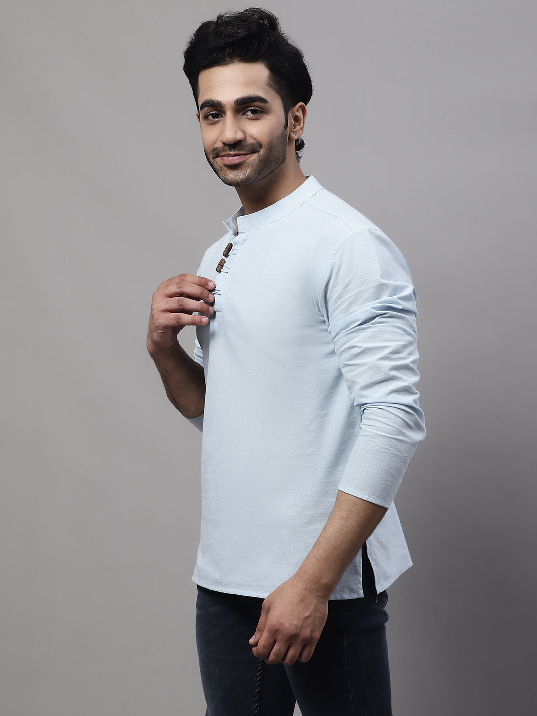 Even Apparels Blue Pure Cotton Kurta With Band Collar | Swadesiicart