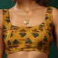 trueBrowns Mustard Muslin Silk Flower Stem Printed Scoop Neck Sleeveless Blouse | Swadesiicart