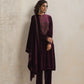 trueBrowns Purple Velvet Floral Embroidered Kurta Pant Dupatta Set | Swadesiicart