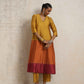 trueBrowns Gold Orange Silk A-line Kurta Set | Swadesiicart