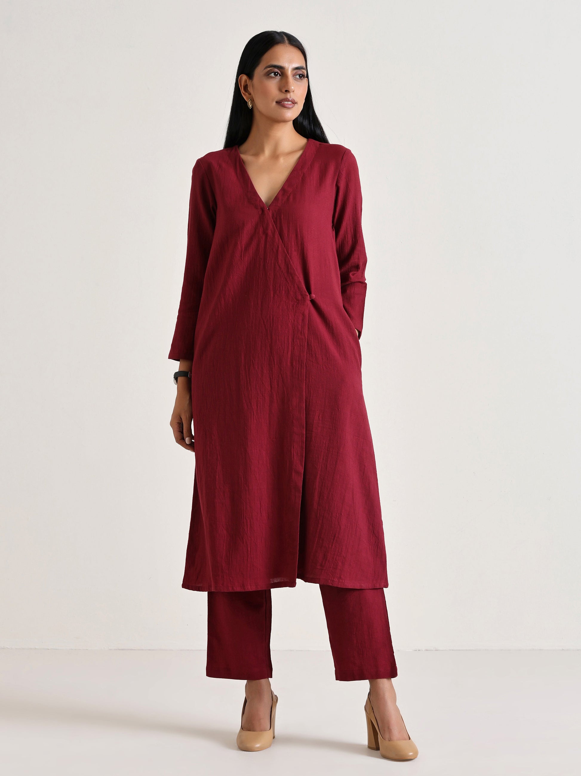 trueBrowns Maroon Angrakha Kurta Set | Swadesiicart