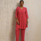 trueBrowns Peach Crinkle Flared Kurta Co-ord Set - Swadesiicart