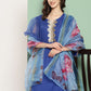 InWeave Women's Ink Blue Organza Sleeve Kurta Set W Blue Fuchsia Or Dupatta - Swadesiicart