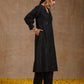 trueBrowns Black Gold Cotton Overlap Yoke Kurta Set | Swadesiicart