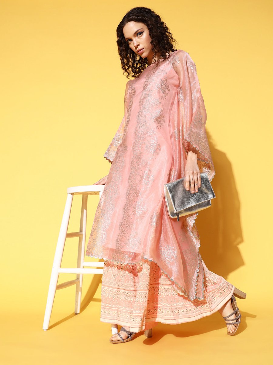 Ahalyaa Women Ethnic Motifs Printed Gotta Patti Organza Kaftan Kurta | Swadesiicart