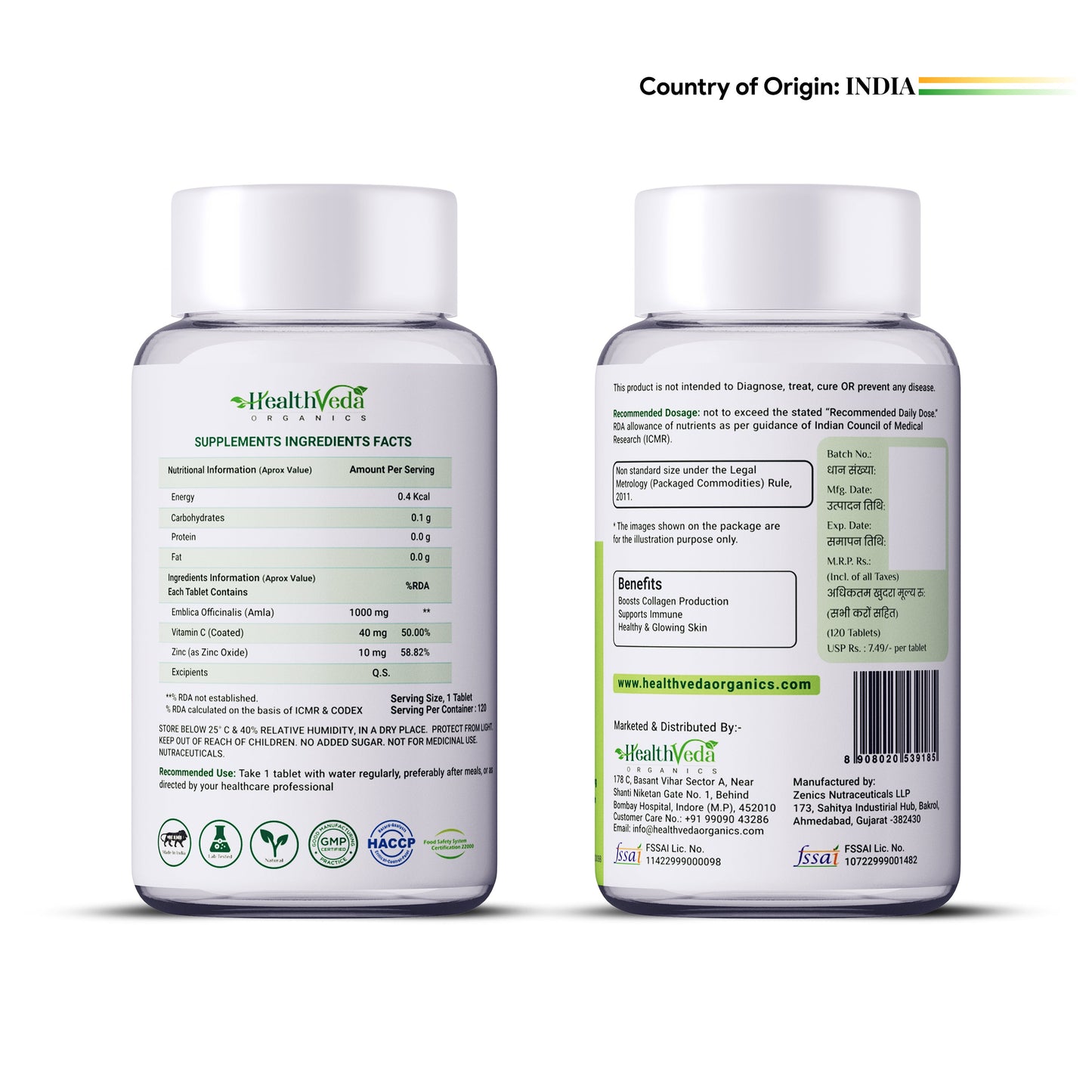 Health Veda Organics Natural Vitamin C Tablets For Skin & Health - Swadesiicart