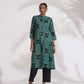 trueBrowns Green Cotton Print Front Slit Kurta Set | Swadesiicart