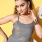 InWeave Women's Grey Gold Strappy Kurta Set - Swadesiicart