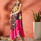 InWeave Black Floral Fuchsia Asymmetrical Dress - Swadesiicart