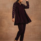 trueBrowns Wine Velvet Sleeve Embroidered Co-ord Set - Swadesiicart