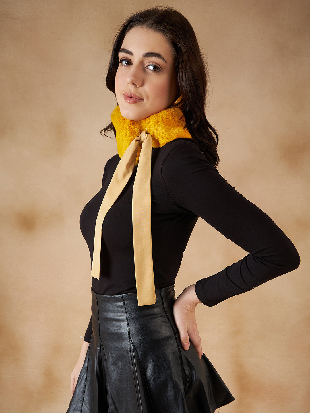 InWeave Women's Yellow Fur Neckpiece - Swadesiicart