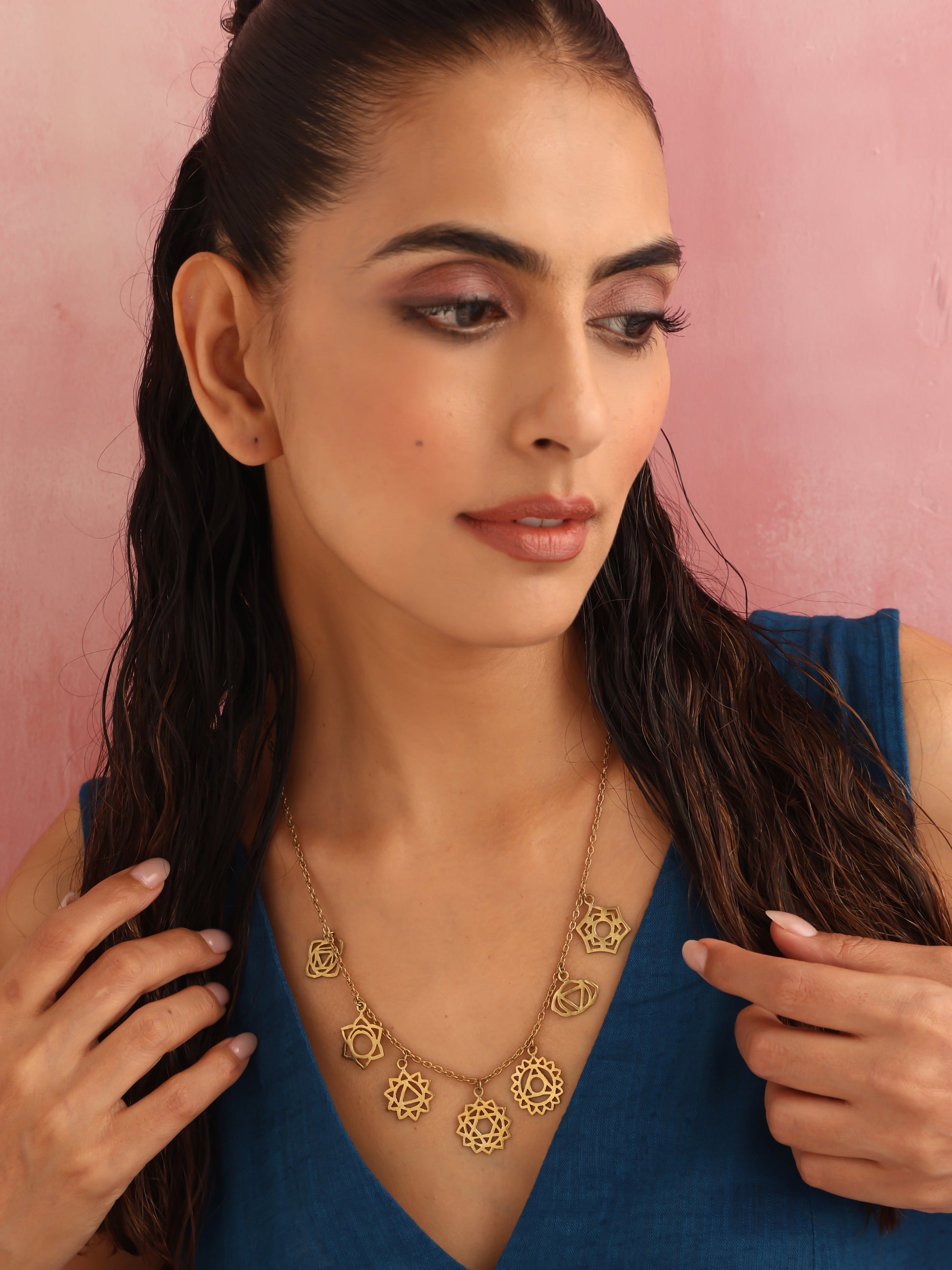 trueBrowns Brass Dangle Necklace | Swadesiicart