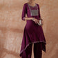 InWeave Women's Burgundy Emb Assymetrical Kurta Pant Set - Swadesiicart
