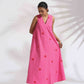 trueBrowns Pink Cotton Embroidered Flared Dress | Swadesiicart