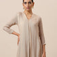 trueBrowns Linen Beige Textured Slit Kurta Pant Set | Swadesiicart