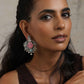 trueBrowns Silver Tone Pink Stone Pearl Drop Earrings - Swadesiicart