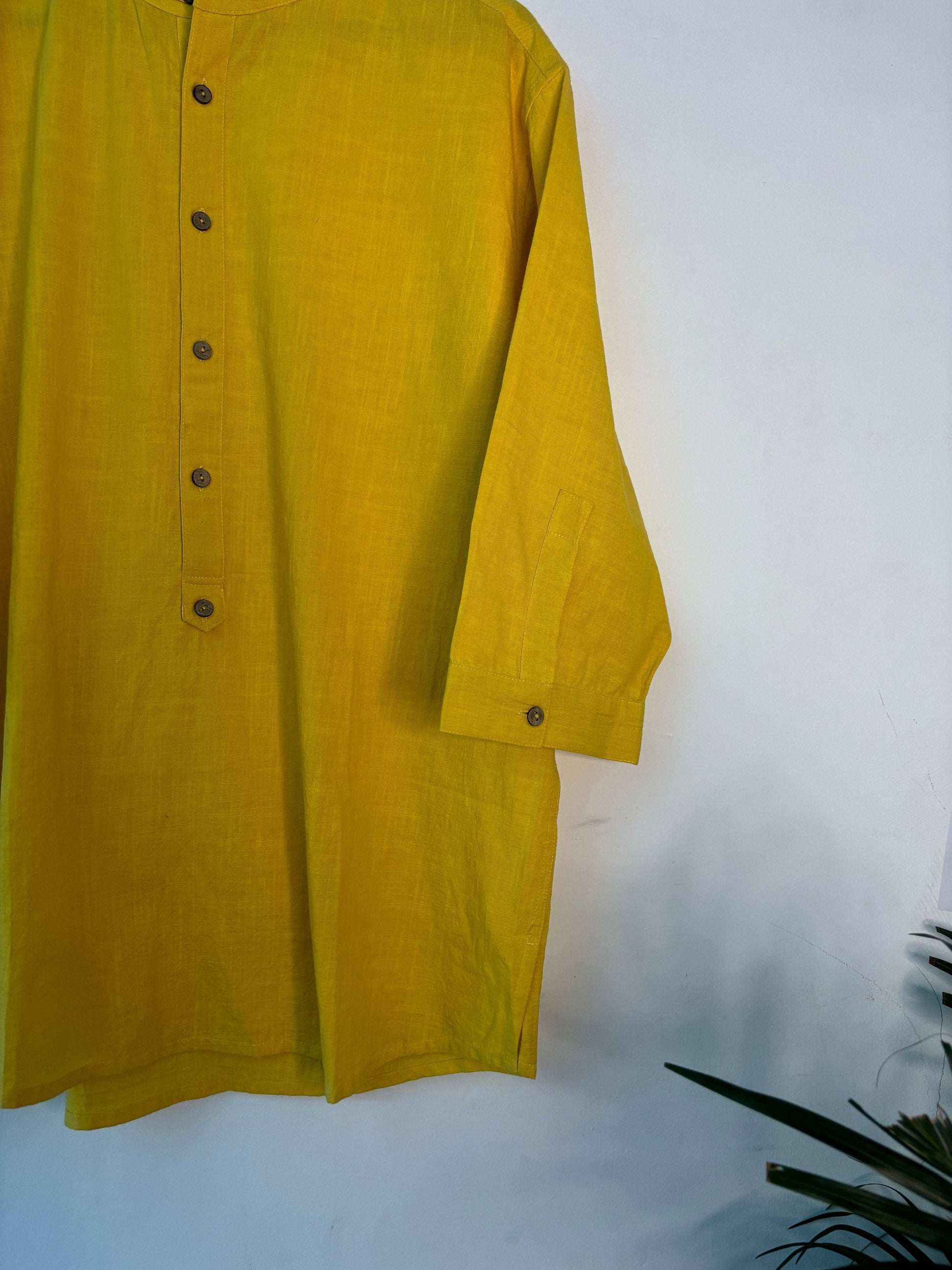 trueBrowns Yellow Slub Short Shirt | Swadesiicart
