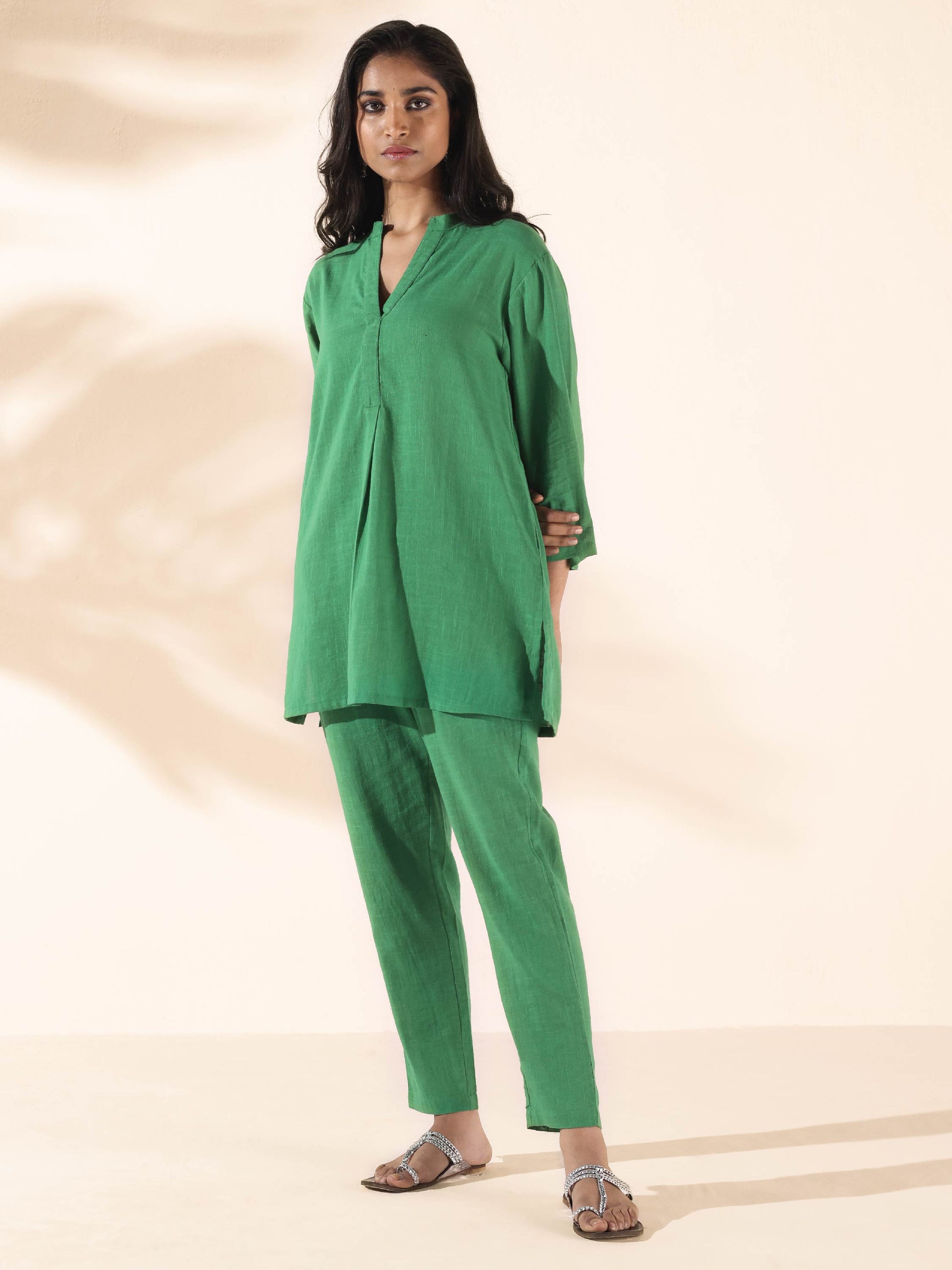 trueBrowns Green Cotton Relaxed Co-ord Set - Swadesiicart
