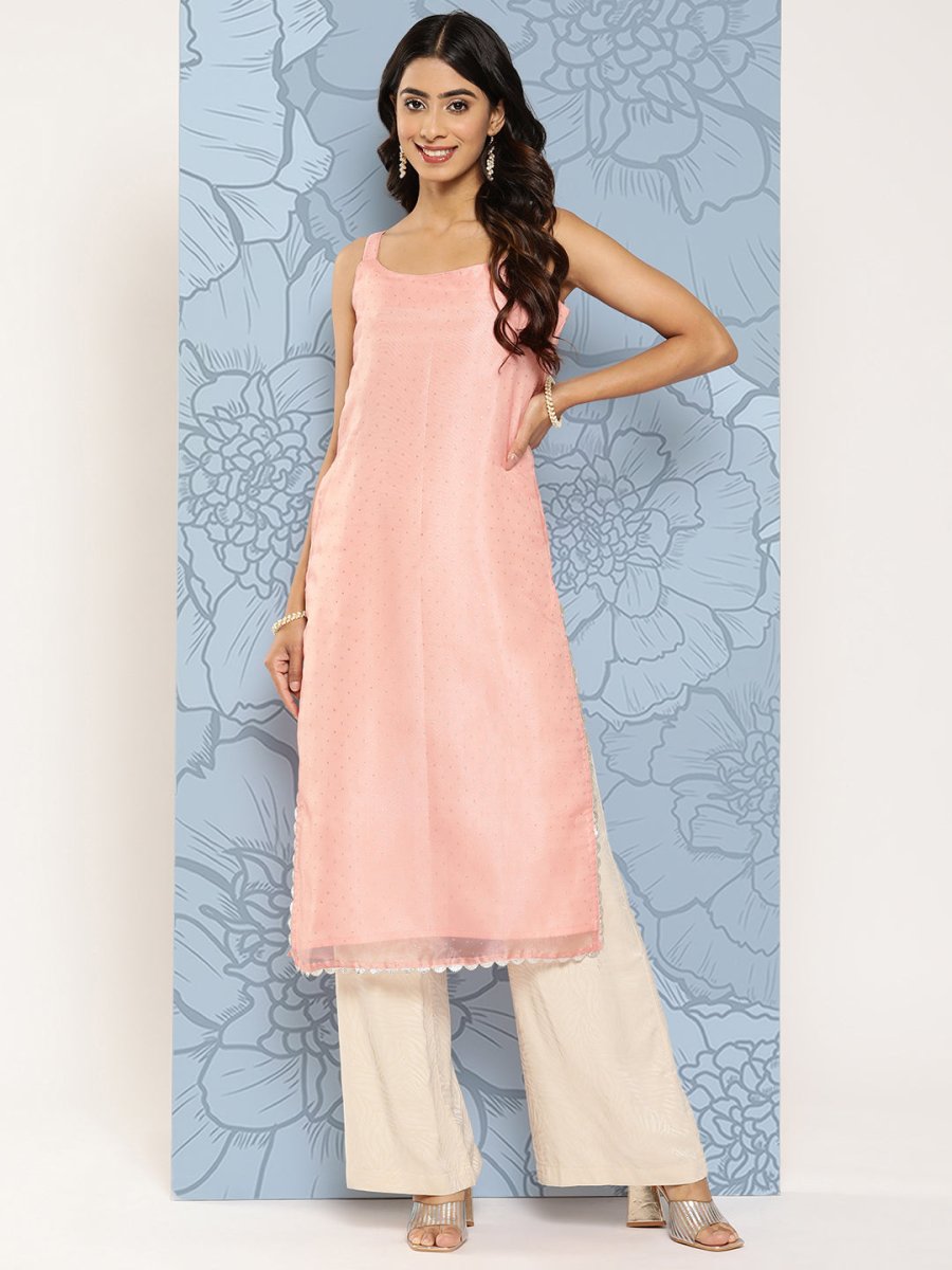 Ahalyaa Polka Dot Printed Organza Kurta | Swadesiicart