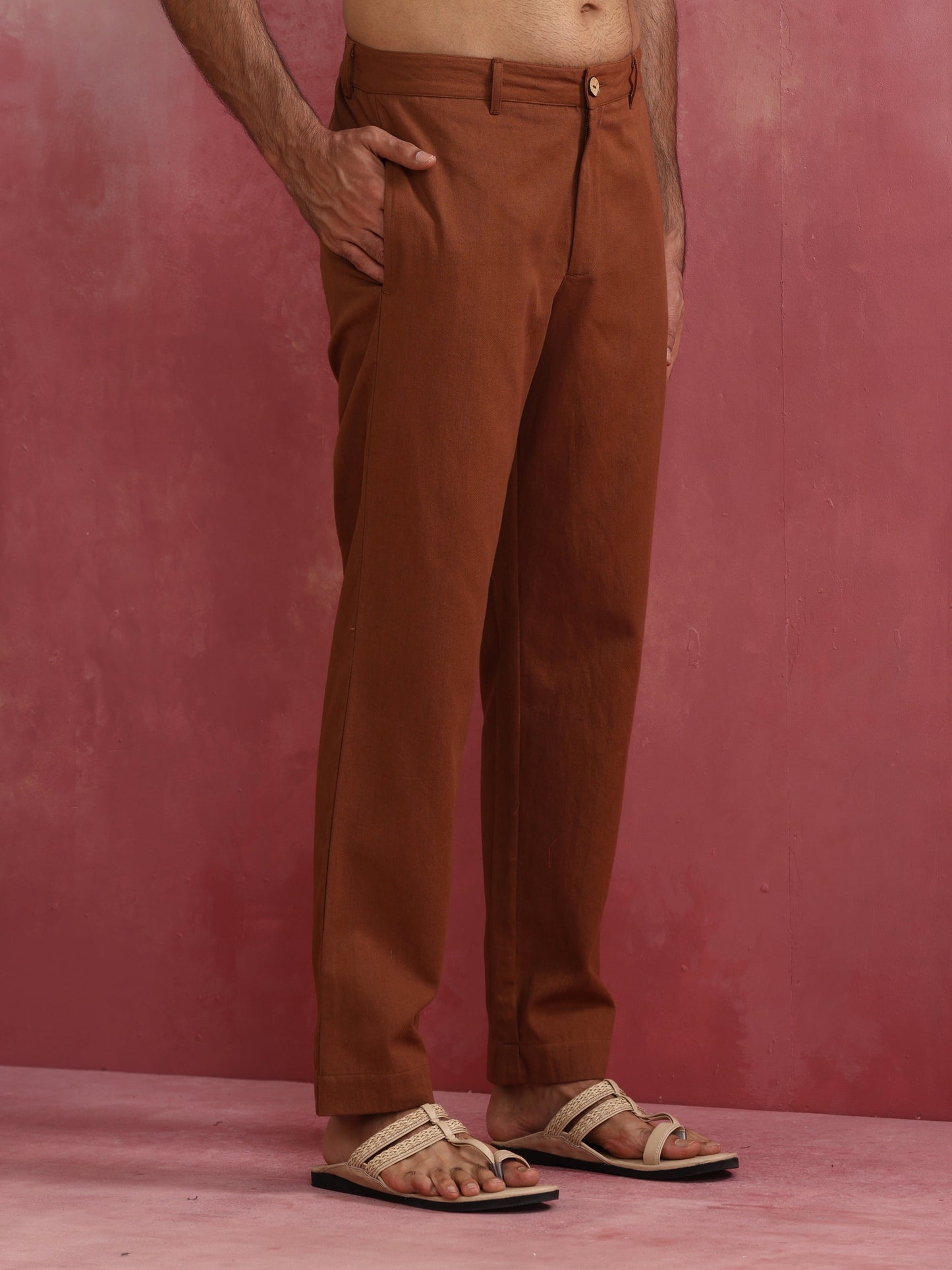 trueBrowns Men's Brown Cotton Twill Pants | Swadesiicart