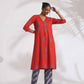 trueBrowns Red Cotton Print Kurta Set | Swadesiicart