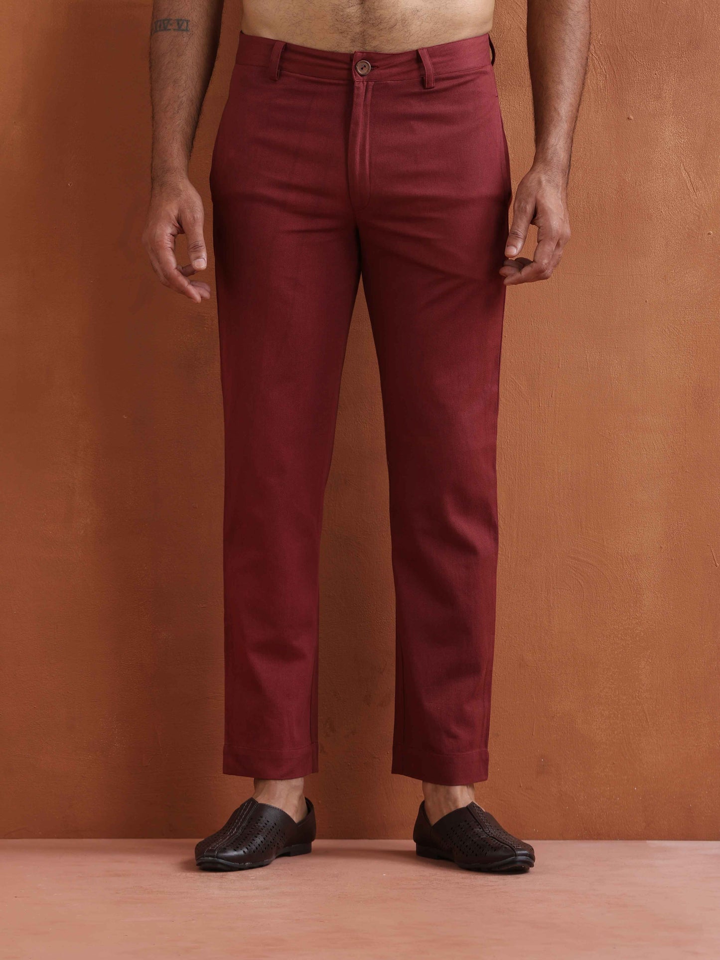 trueBrowns Men's Rust Cotton Twill Pants | Swadesiicart