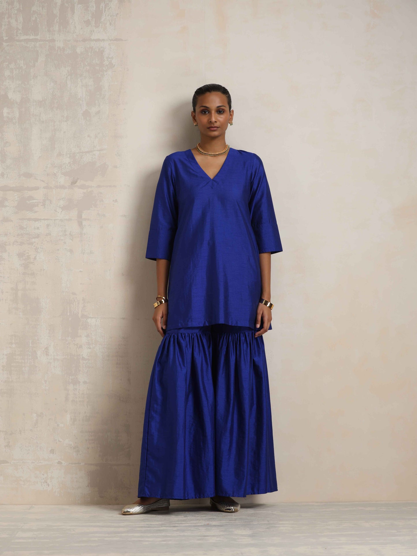 trueBrowns Electric Blue Sharara Dupatta Set | Swadesiicart