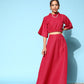 InWeave Women's Candy Red Gold Crop Top With Side Slit Skirt - Swadesiicart