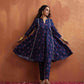 trueBrowns Blue Floral Print Flared Anarkali Kurta Co-ord Set - Swadesiicart
