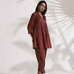 trueBrowns Brown Cotton Print Pleated Top & Pants Co-ord Set - Swadesiicart