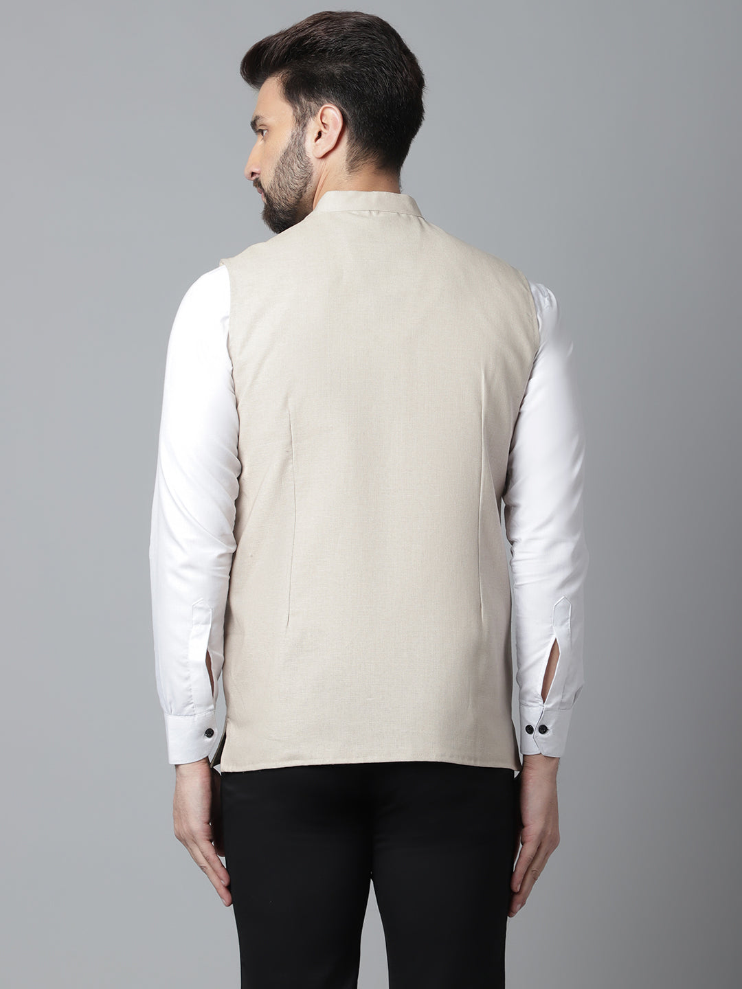 Even Apparels Men's Cream Nehru Jacket With Welt Pockets | Swadesiicart