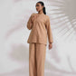 trueBrowns Beige Cotton Embroidered Shirt Top Co-ord Set - Swadesiicart