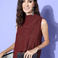 InWeave Women's Maroon Lurex Tie Up Top - Swadesiicart