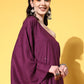 InWeave Women's Wine Mirror Work One Shoulder Kurta Set - Swadesiicart