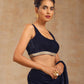 trueBrowns Midnight Blue Velvet Sleeveless Blouse | Swadesiicart